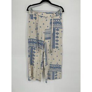 JOIE Pants Women 8 Blue Patchwork Wide Leg Cropped Linen Blend Lagen